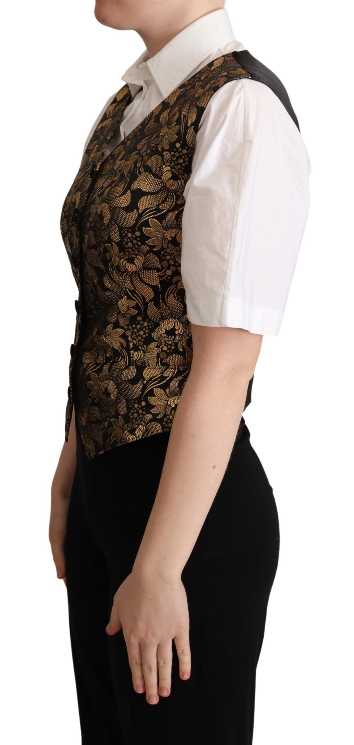 Dolce & Gabbana Black Gold Jacquard Silk Waistcoat Vest