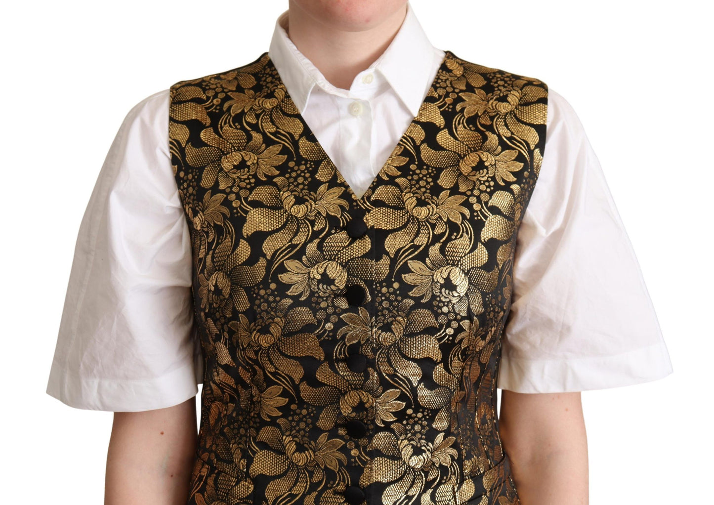 Dolce & Gabbana Black Gold Jacquard Silk Waistcoat Vest