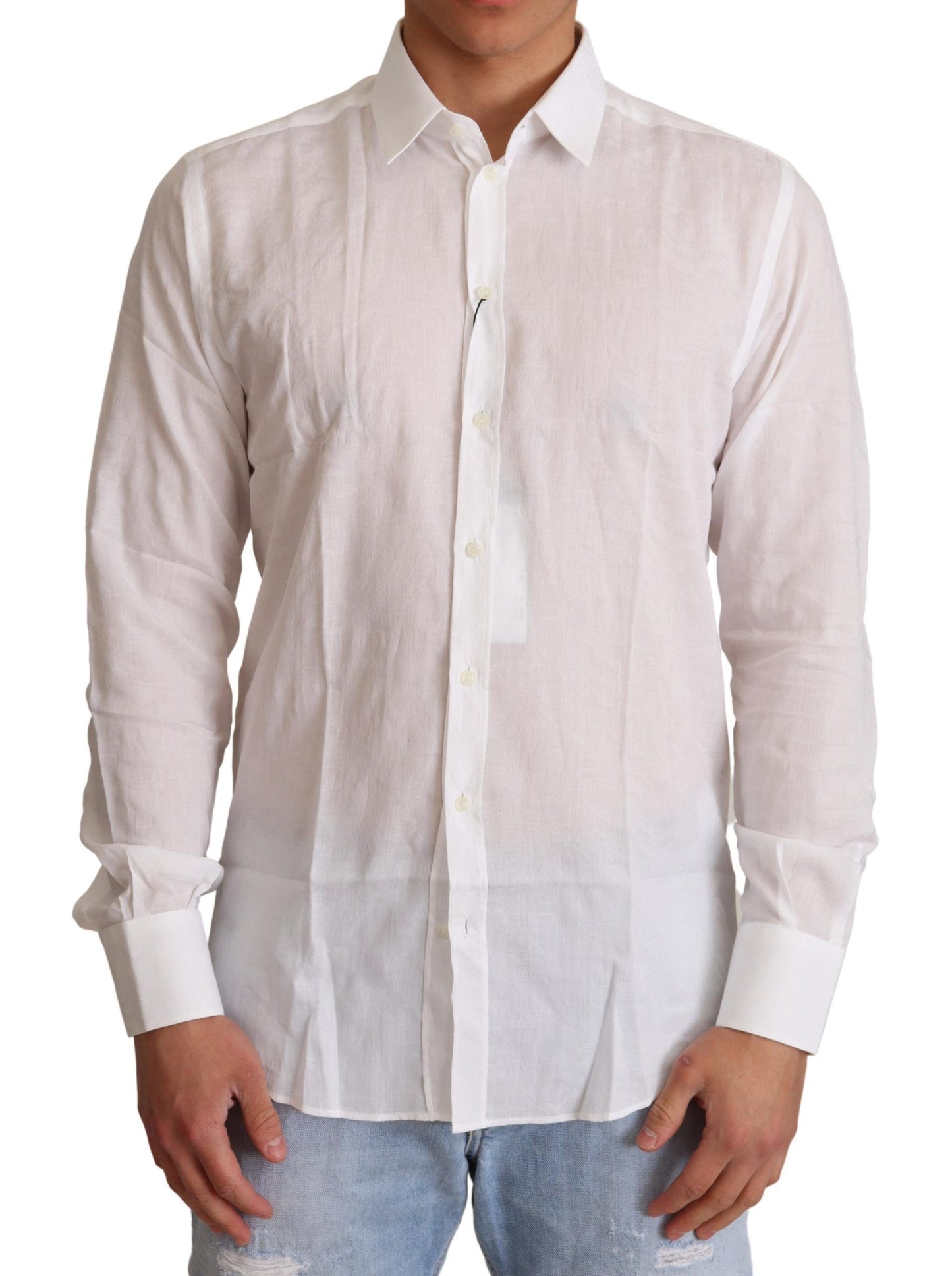 Dolce & Gabbana White Cotton Slim Fit Mens MARTINI Shirt