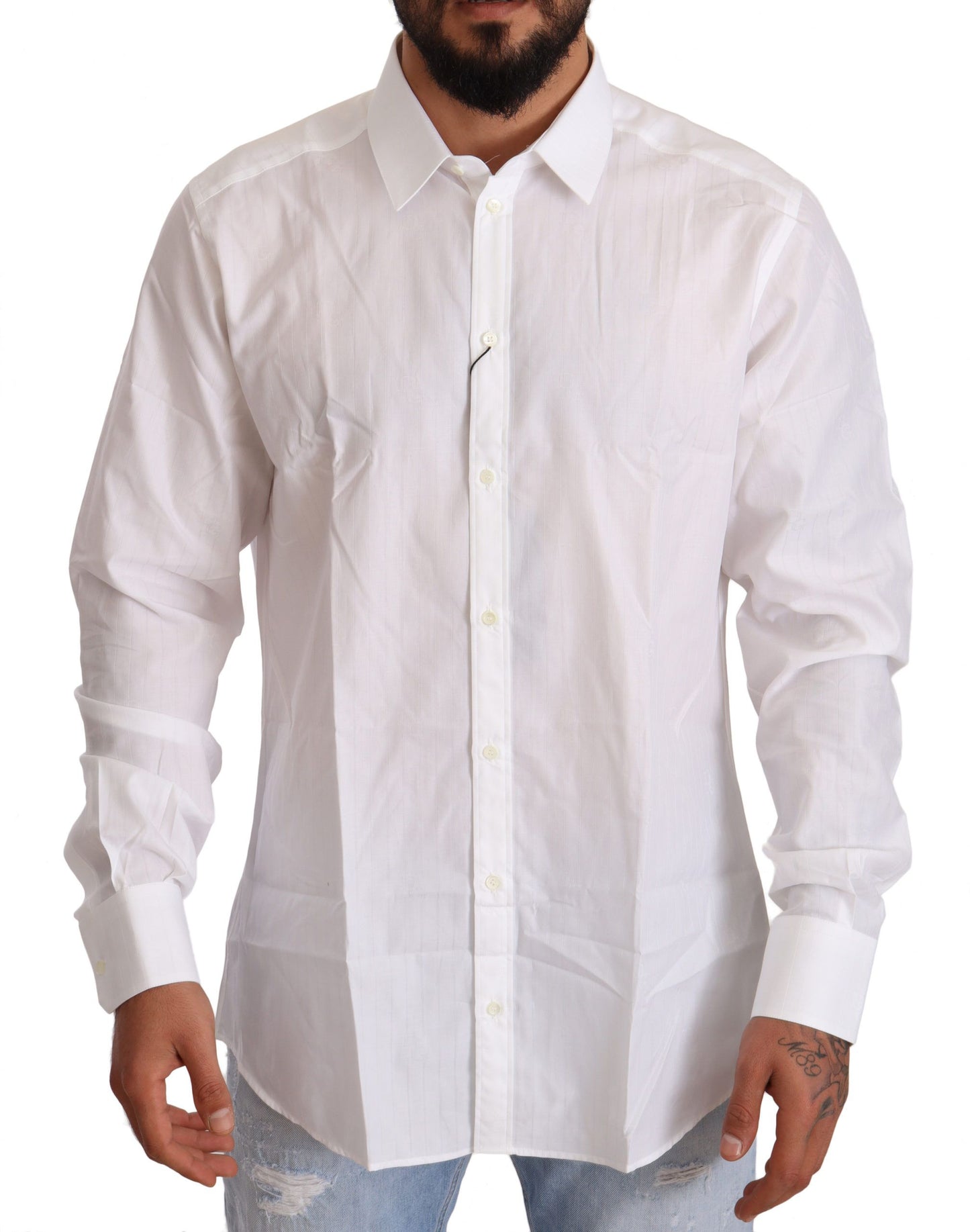 Dolce & Gabbana White Cotton Slim Fit Men MARTINI Shirt