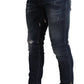 Dolce & Gabbana Blue Cotton Stretch Tattered Denim Jeans