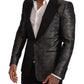 Dolce & Gabbana Gray Metallic Black Slim Tuxedo Blazer