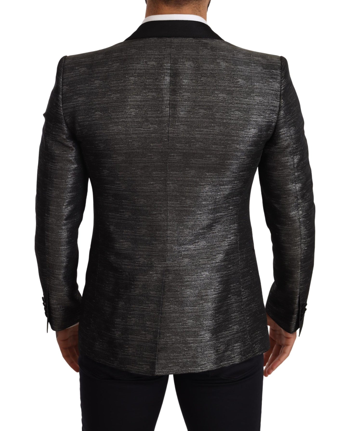 Dolce & Gabbana Gray Metallic Black Slim Tuxedo Blazer