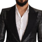 Dolce & Gabbana Gray Metallic Black Slim Tuxedo Blazer