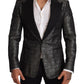 Dolce & Gabbana Gray Metallic Black Slim Tuxedo Blazer