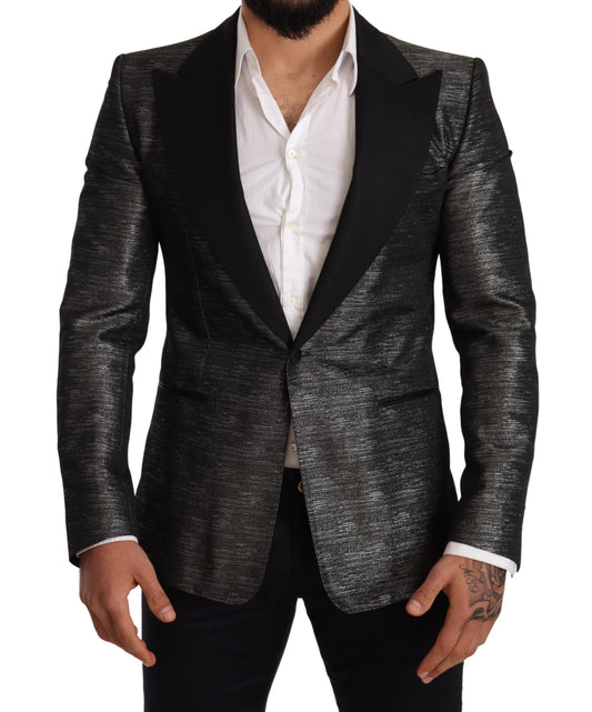 Dolce & Gabbana Gray Metallic Black Slim Tuxedo Blazer