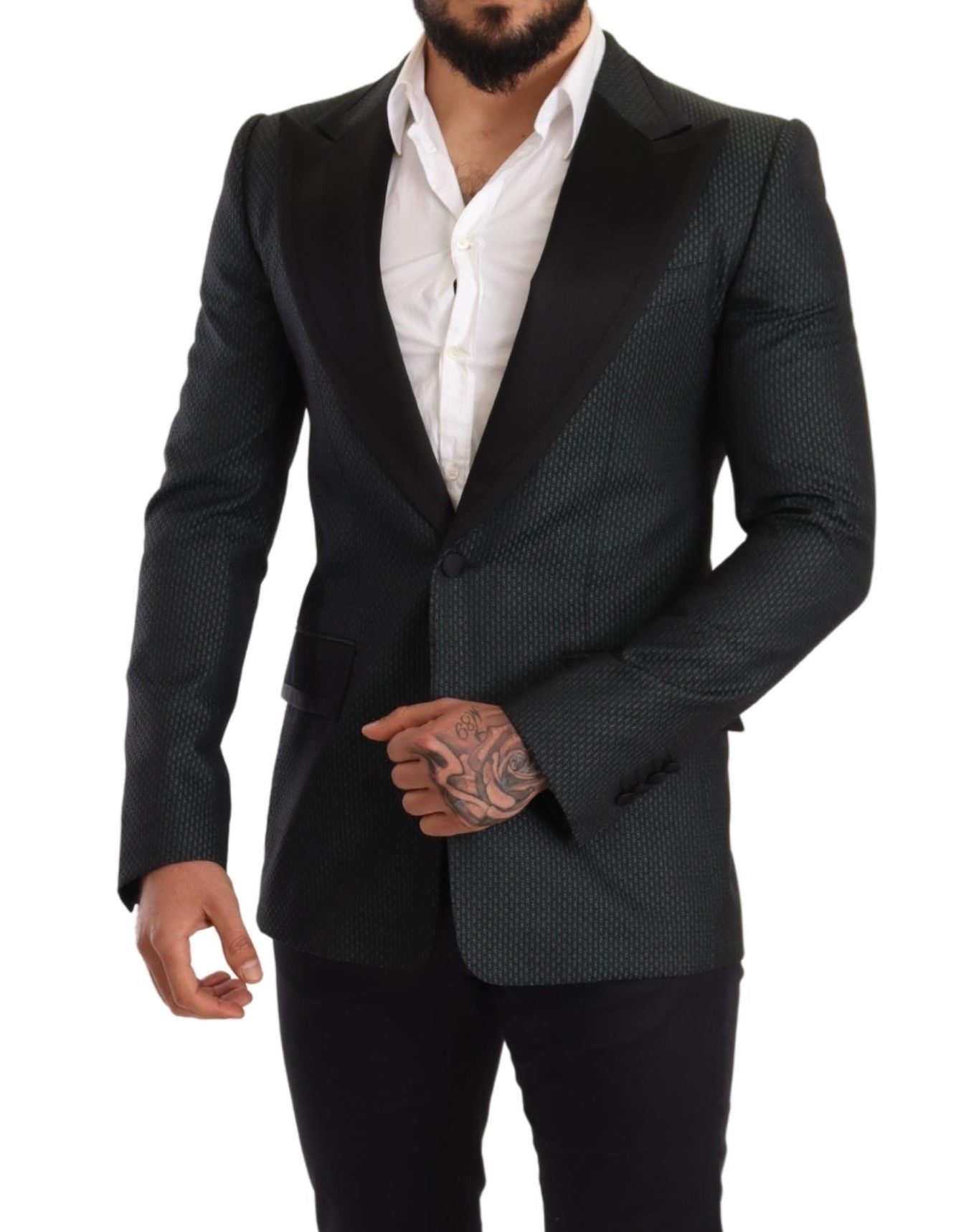 Dolce & Gabbana Black Green Slim Fit Coat Jacket Blazer