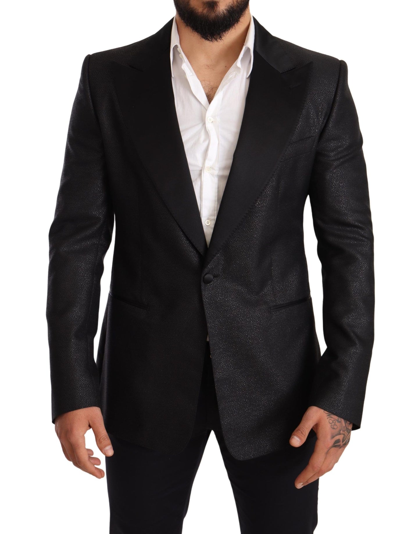 Dolce & Gabbana Black Metallic Slim Jacket Tuxedo Blazer