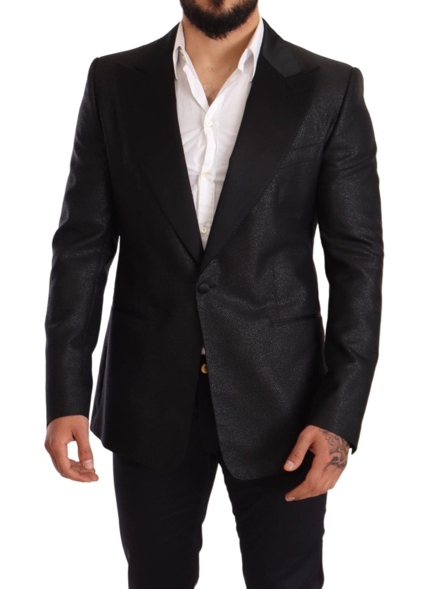 Dolce & Gabbana Black Metallic Slim Jacket Tuxedo Blazer