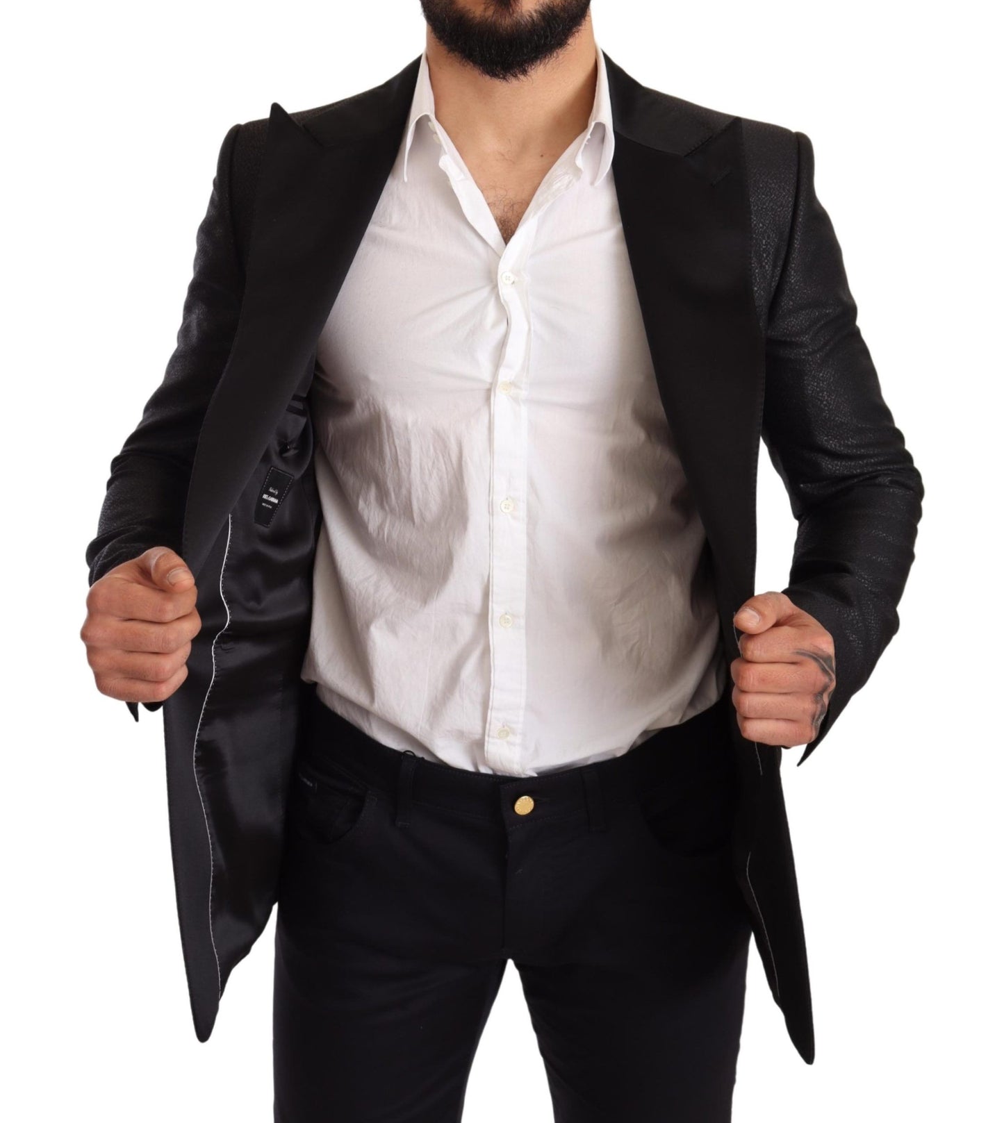 Dolce & Gabbana Black Metallic Slim Jacket Tuxedo Blazer