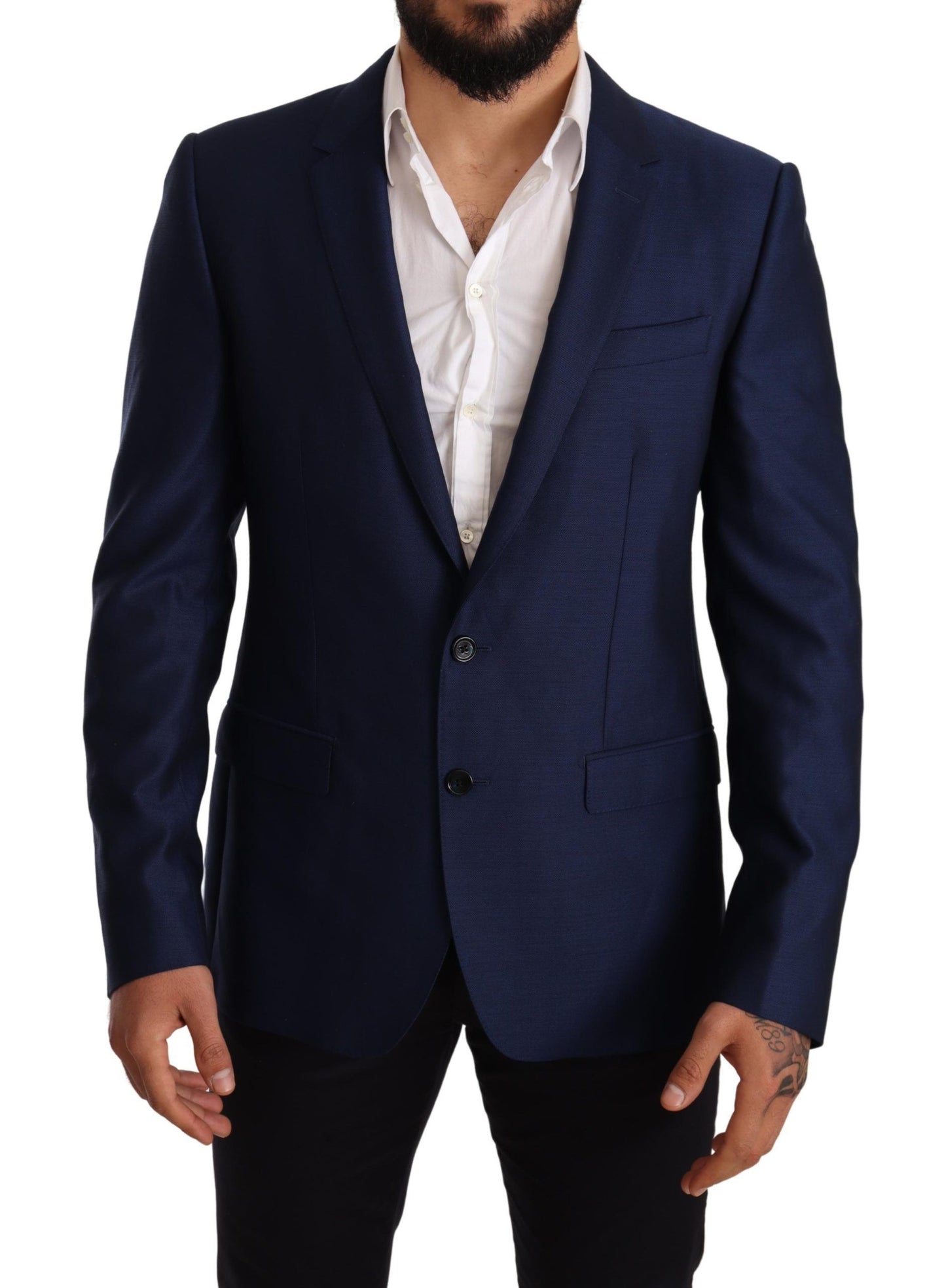 Dolce & Gabbana Blue Wool Slim Fit Coat MARTINI Blazer