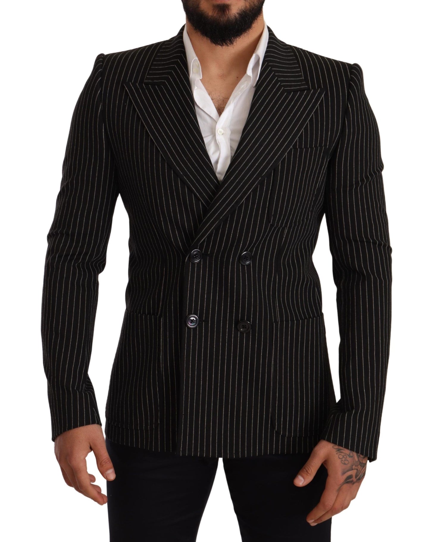 Dolce & Gabbana Black White Striped Slim Fit Coat Blazer