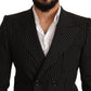 Dolce & Gabbana Black White Striped Slim Fit Coat Blazer