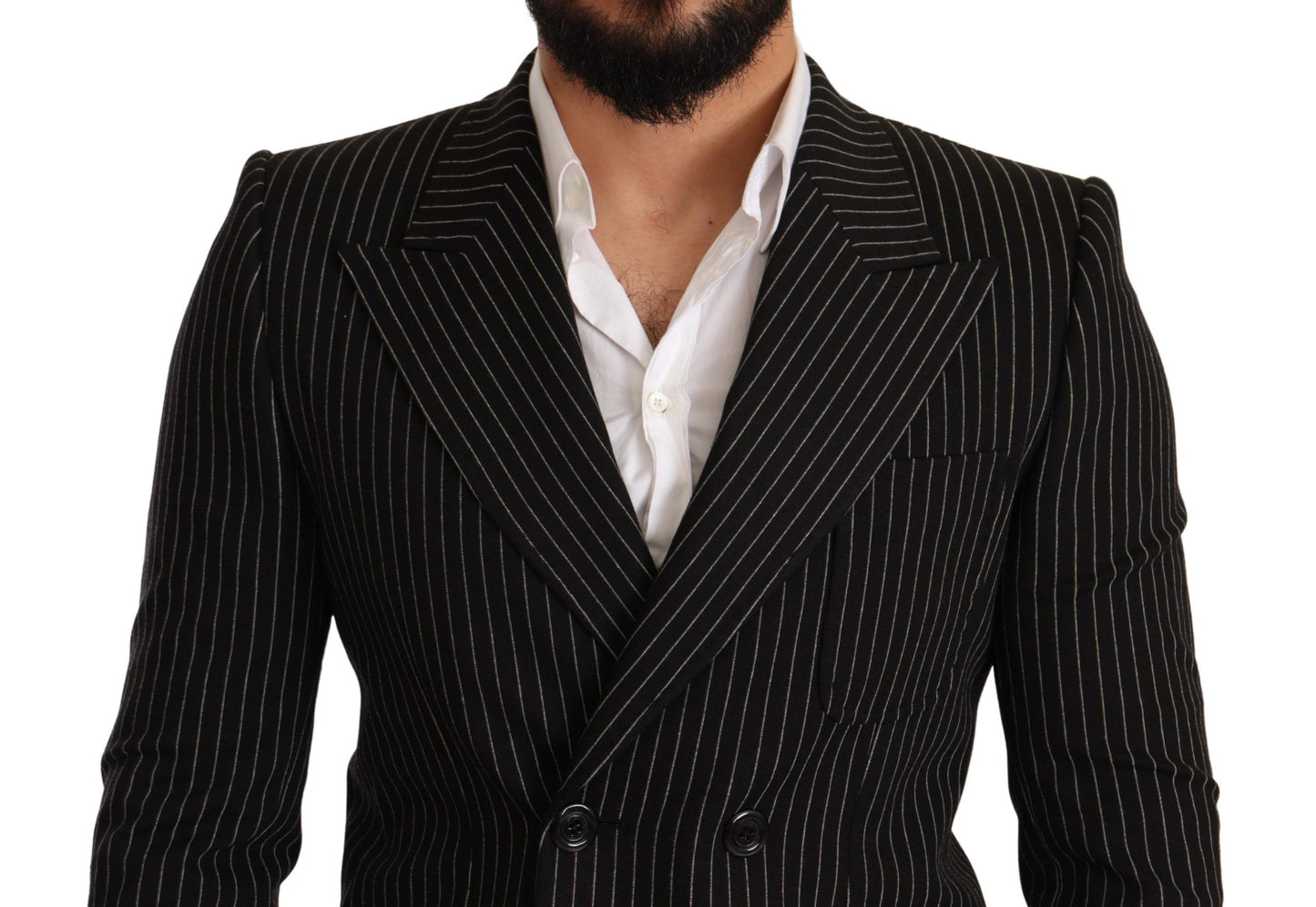 Dolce & Gabbana Black White Striped Slim Fit Coat Blazer