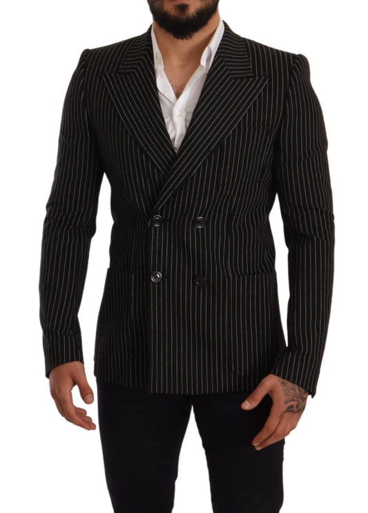 Dolce & Gabbana Black White Striped Slim Fit Coat Blazer