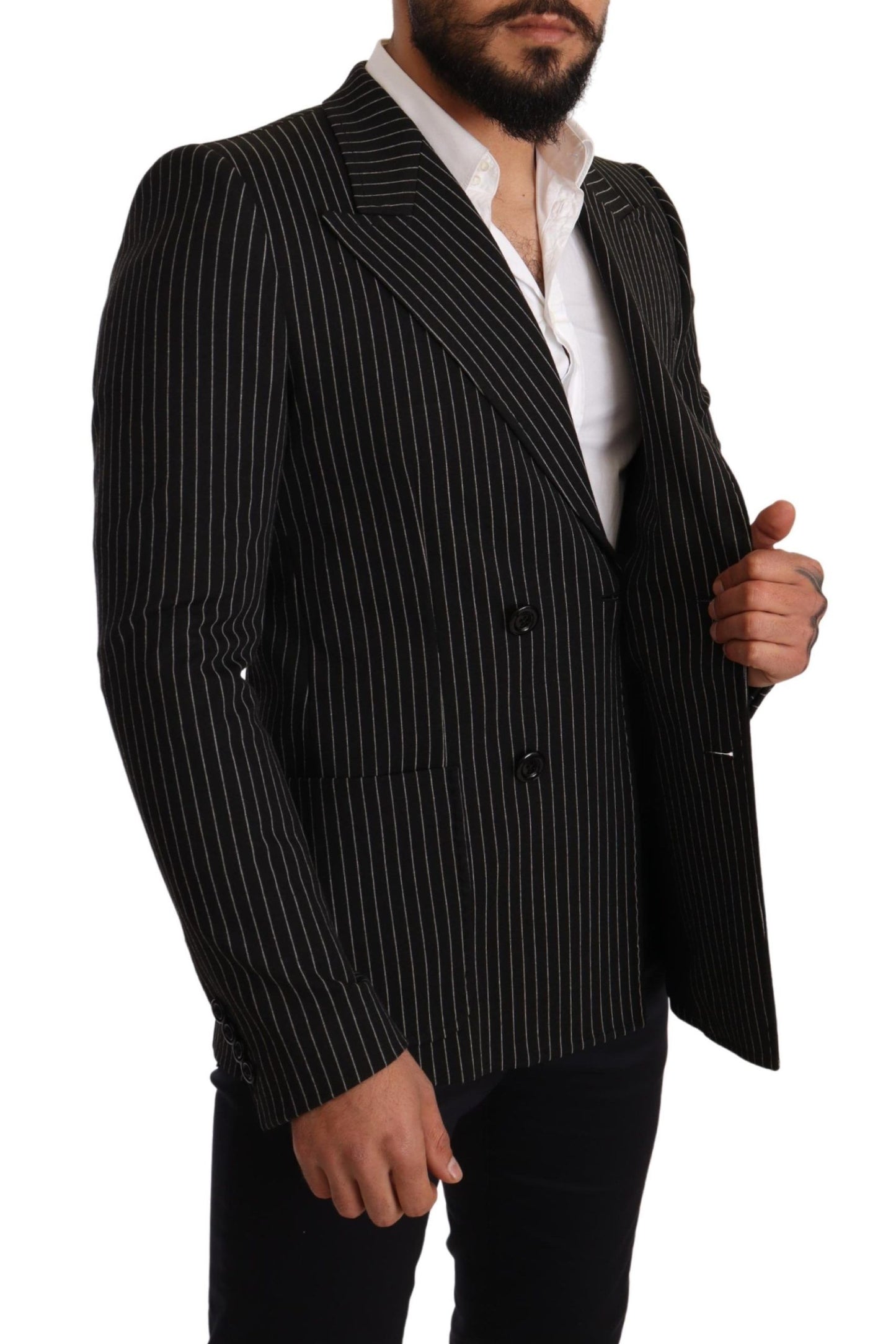 Dolce & Gabbana Black White Striped Slim Fit Coat Blazer