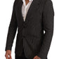 Dolce & Gabbana Black Striped Slim Fit Wool Coat Blazer