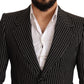 Dolce & Gabbana Black Striped Slim Fit Wool Coat Blazer