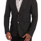 Dolce & Gabbana Black Striped Slim Fit Wool Coat Blazer