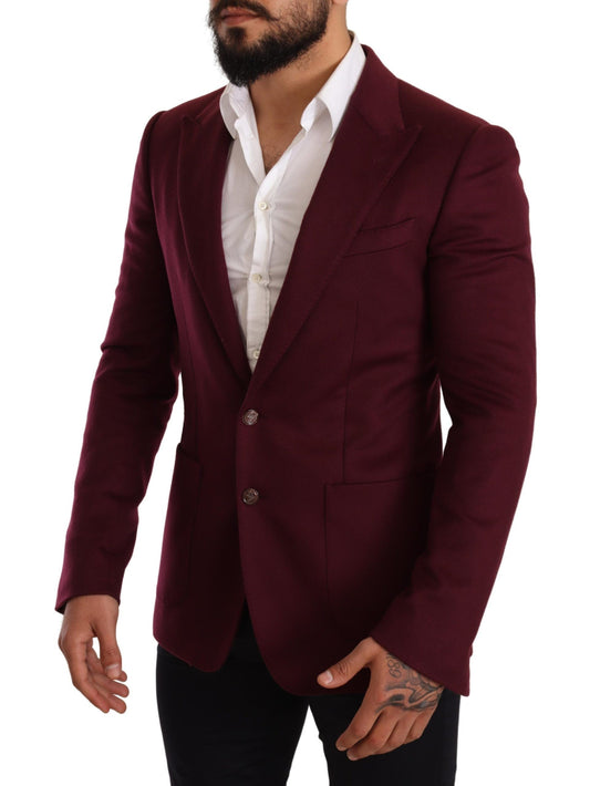 Dolce & Gabbana Maroon Cashmere Slim Fit Coat Jacket Blazer