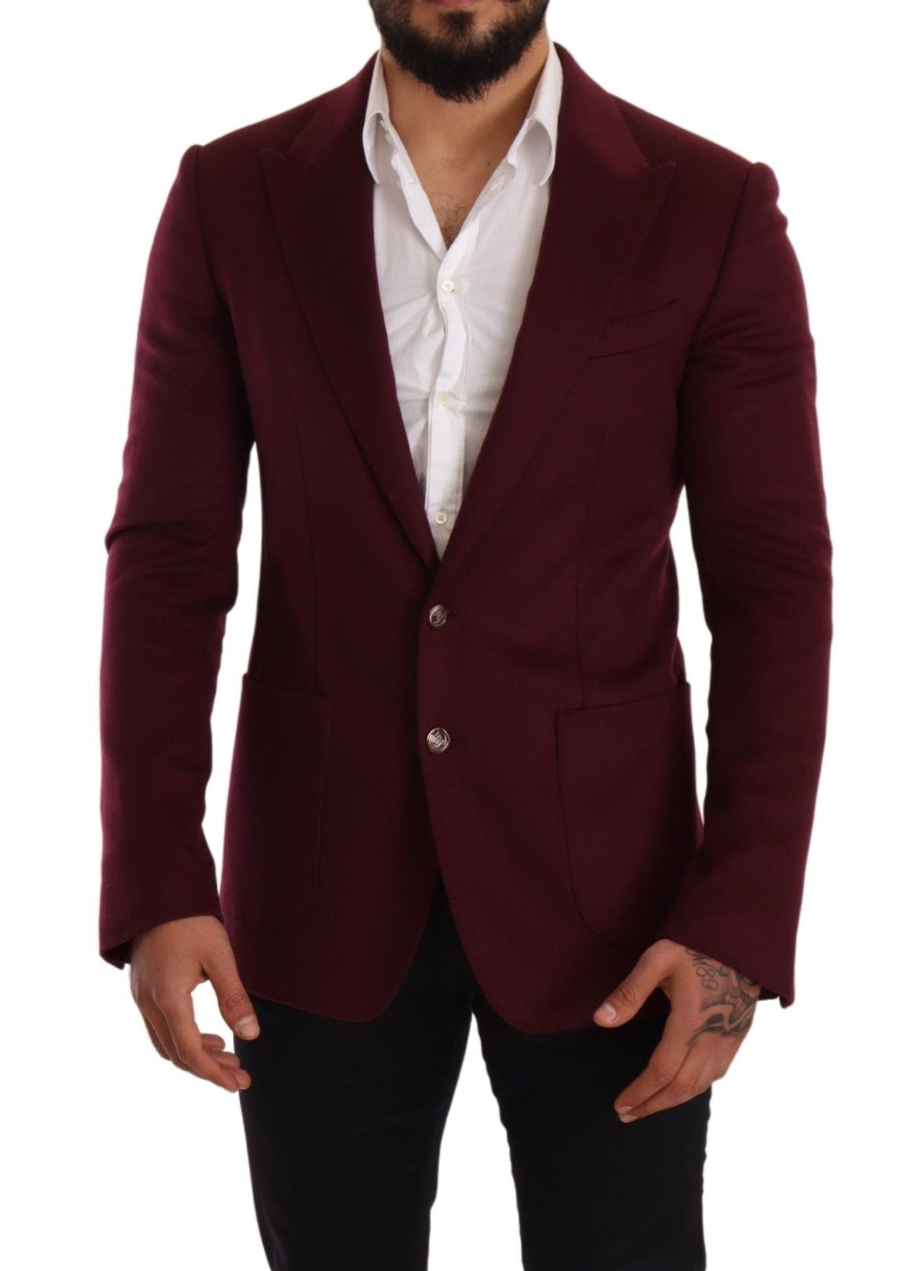 Dolce & Gabbana Maroon Cashmere Slim Fit Coat Jacket Blazer