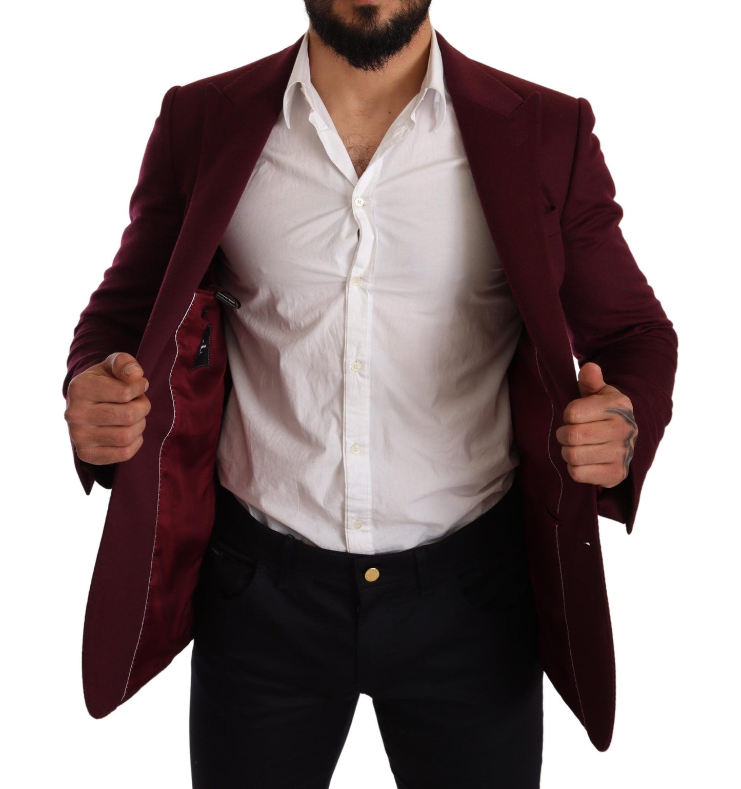 Dolce & Gabbana Maroon Cashmere Slim Fit Coat Jacket Blazer