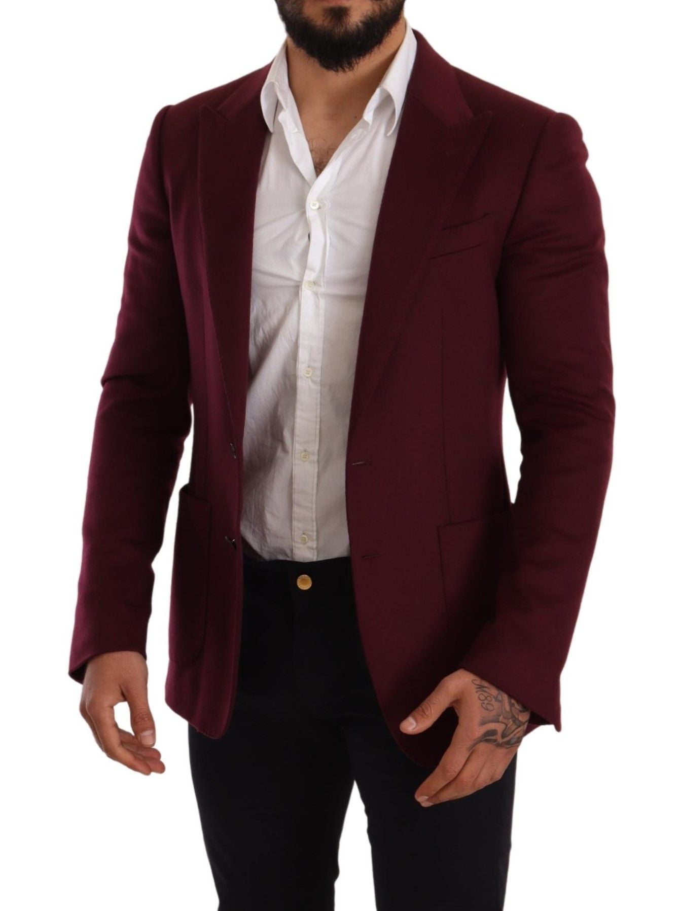 Dolce & Gabbana Maroon Cashmere Slim Fit Coat Jacket Blazer