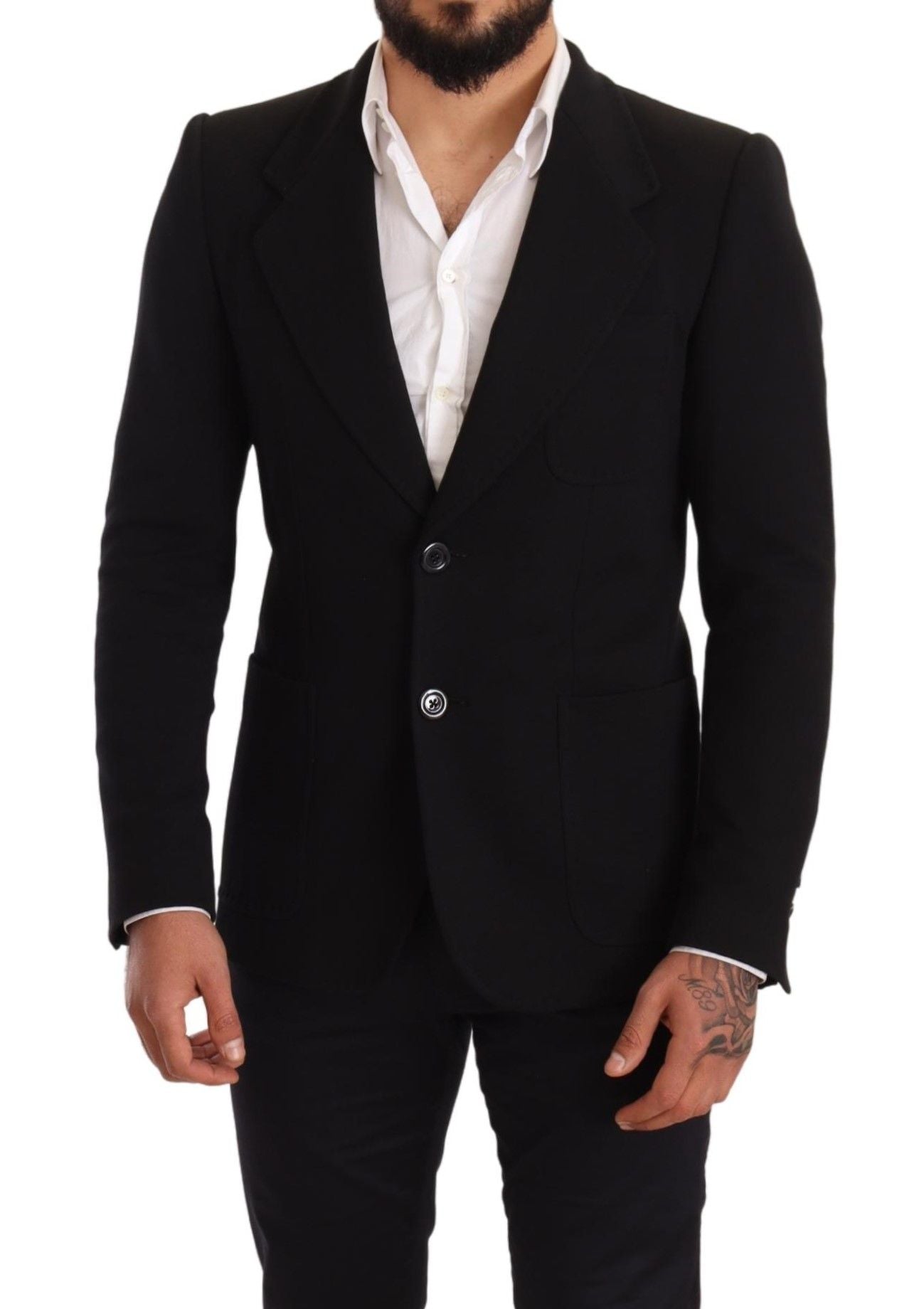 Dolce & Gabbana Black Cotton Slim Fit Coat Jacket  Blazer