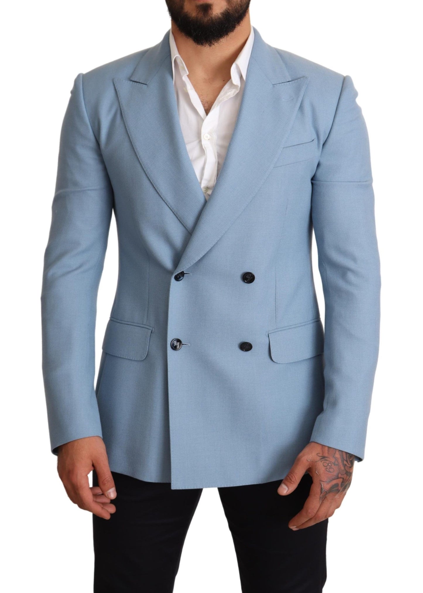 Dolce & Gabbana Blue Cashmere Silk Slim Fit Blazer Jacket