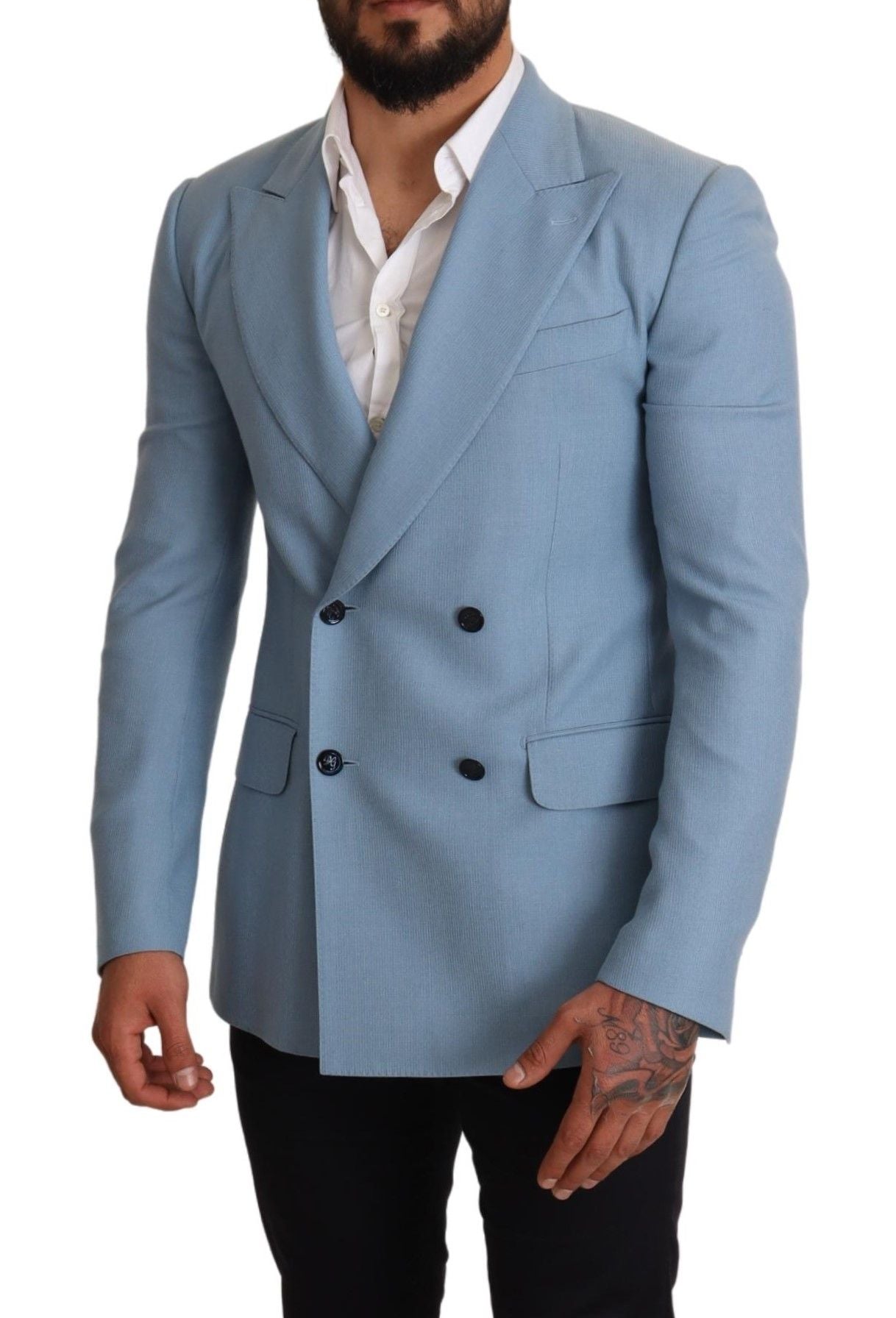 Dolce & Gabbana Blue Cashmere Silk Slim Fit Blazer Jacket