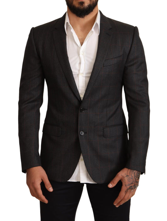 Dolce & Gabbana Gray Check Wool Slim Fit Blazer Jacket