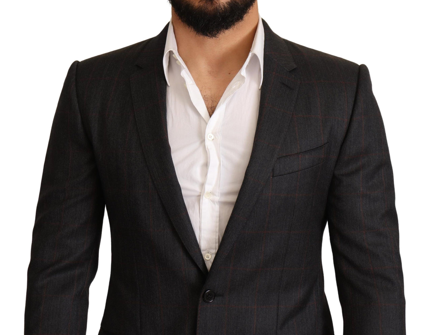 Dolce & Gabbana Gray Check Wool Slim Fit Blazer Jacket