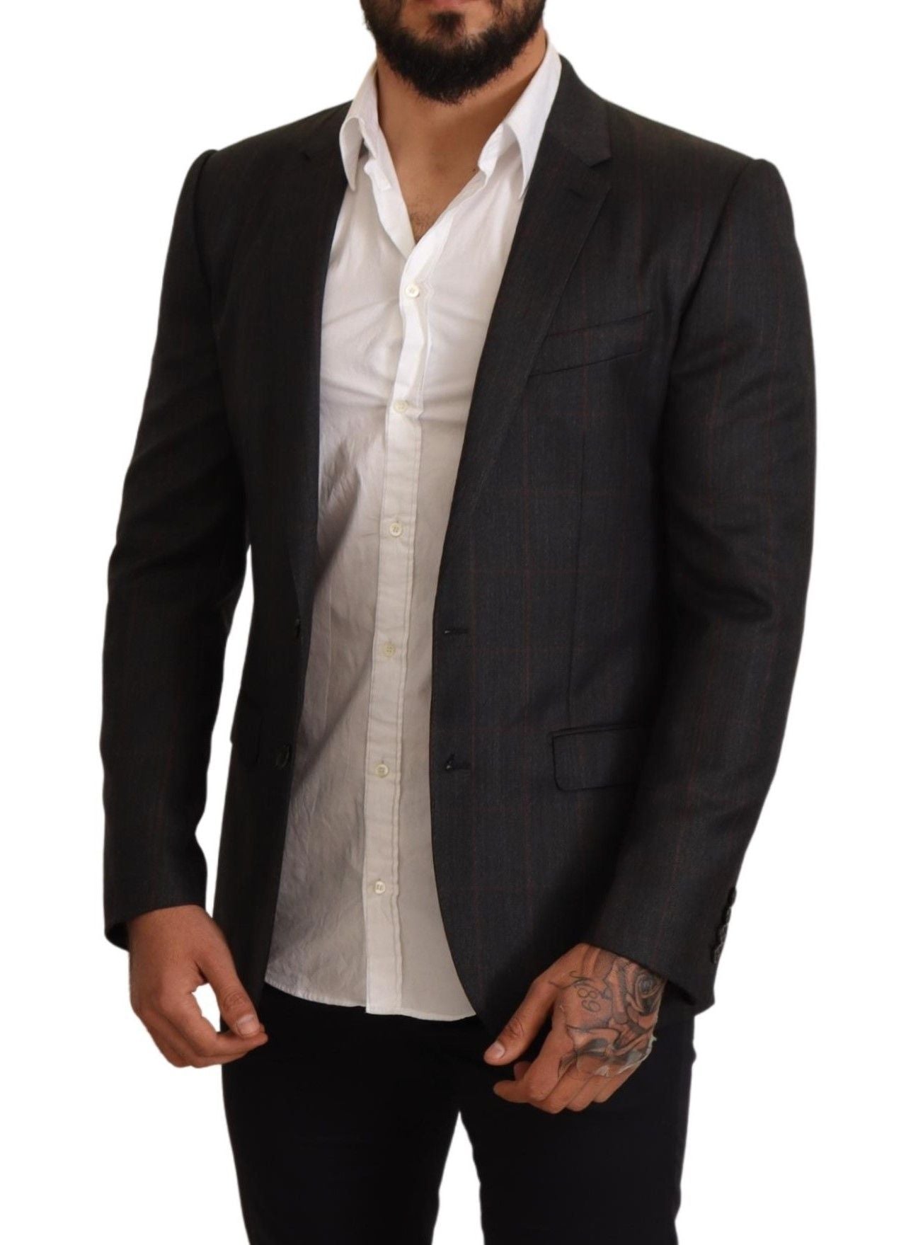 Dolce & Gabbana Gray Check Wool Slim Fit Blazer Jacket