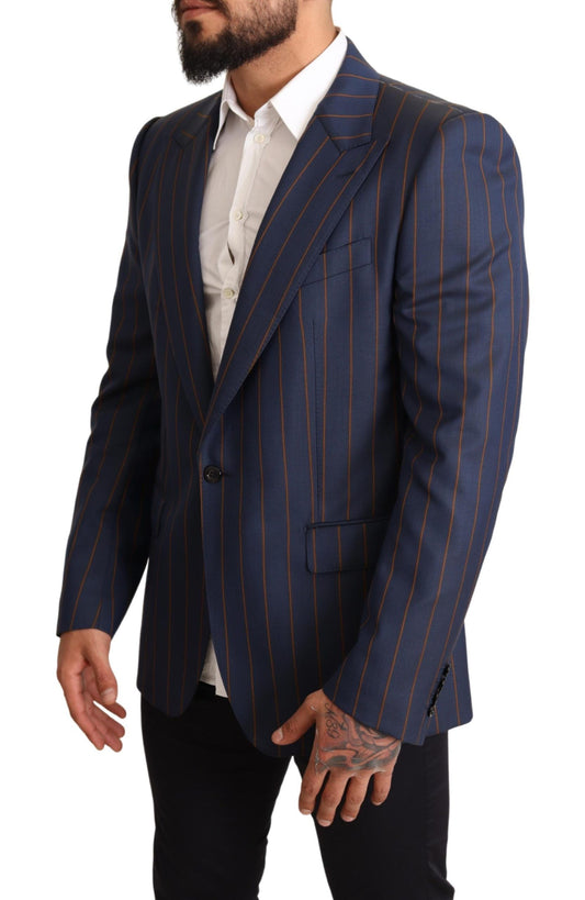 Dolce & Gabbana Blue Striped Wool Slim Fit Blazer Jacket