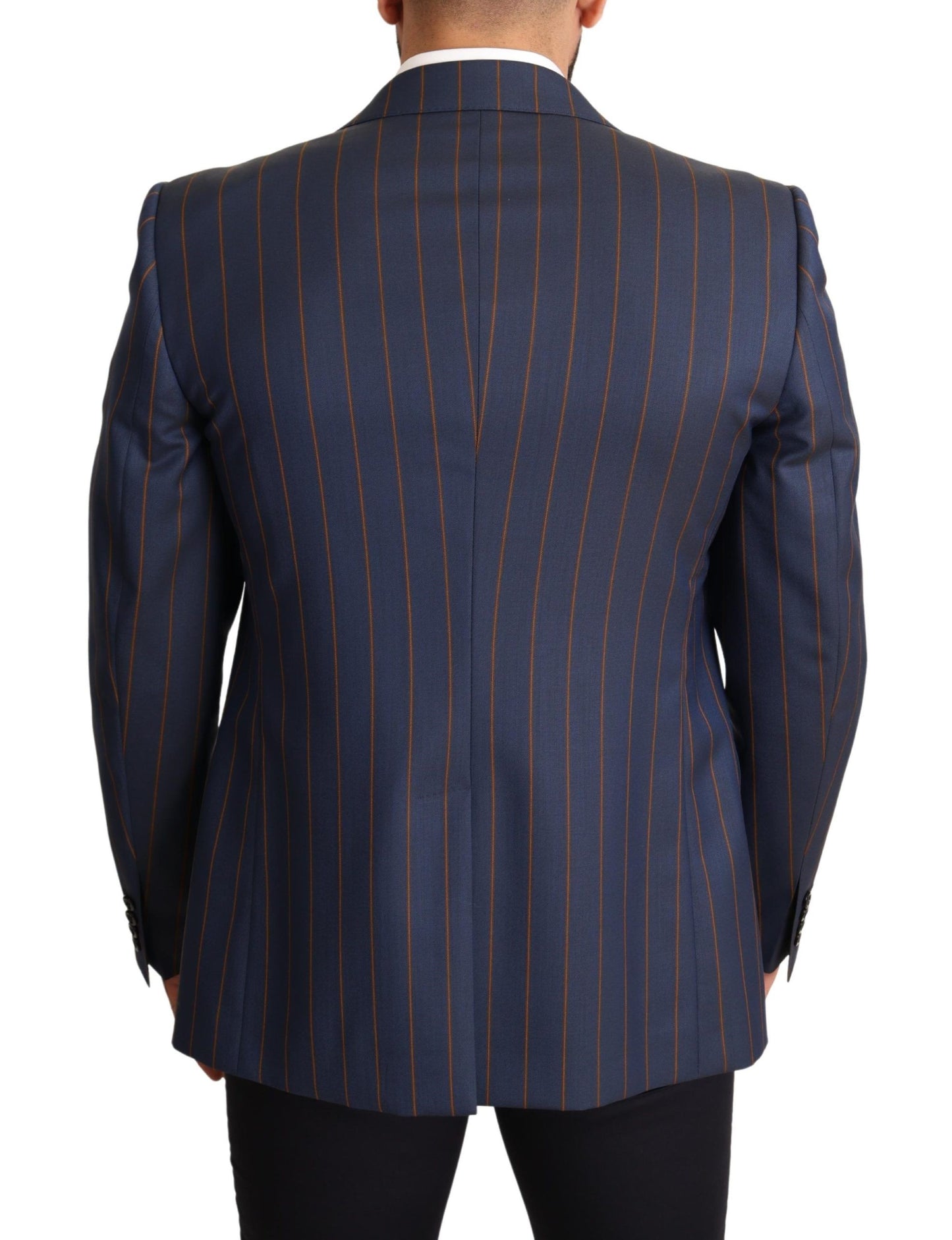 Dolce & Gabbana Blue Striped Wool Slim Fit Blazer Jacket