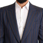 Dolce & Gabbana Blue Striped Wool Slim Fit Blazer Jacket