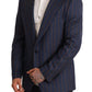 Dolce & Gabbana Blue Striped Wool Slim Fit Blazer Jacket