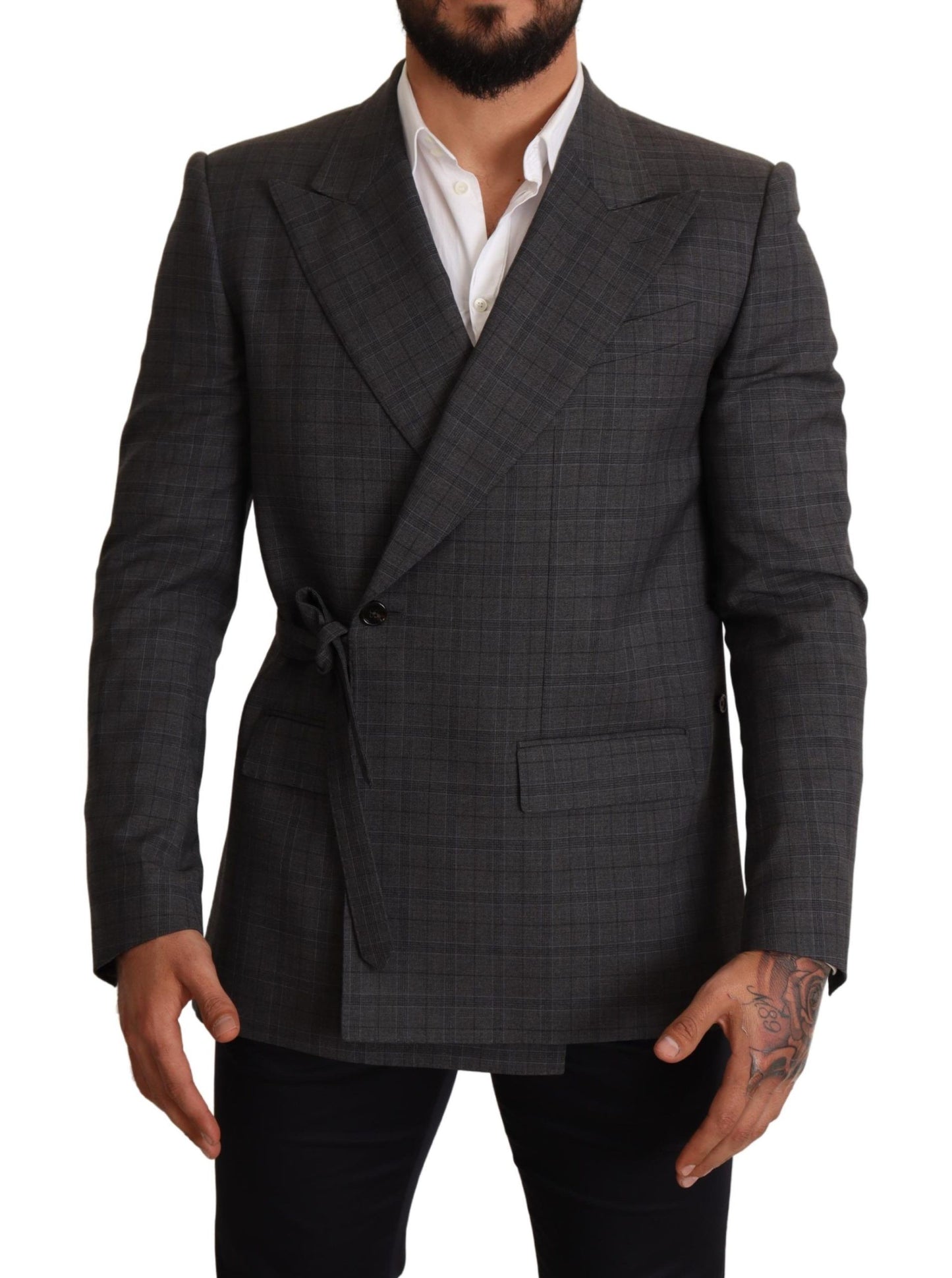 Dolce & Gabbana Gray Check Wool Slim Fit Blazer Jacket