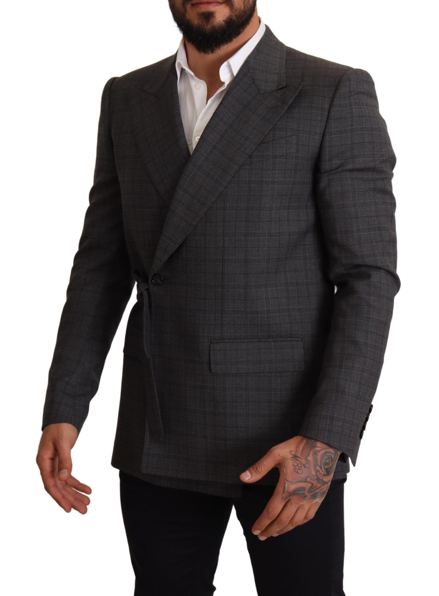 Dolce & Gabbana Gray Check Wool Slim Fit Blazer Jacket