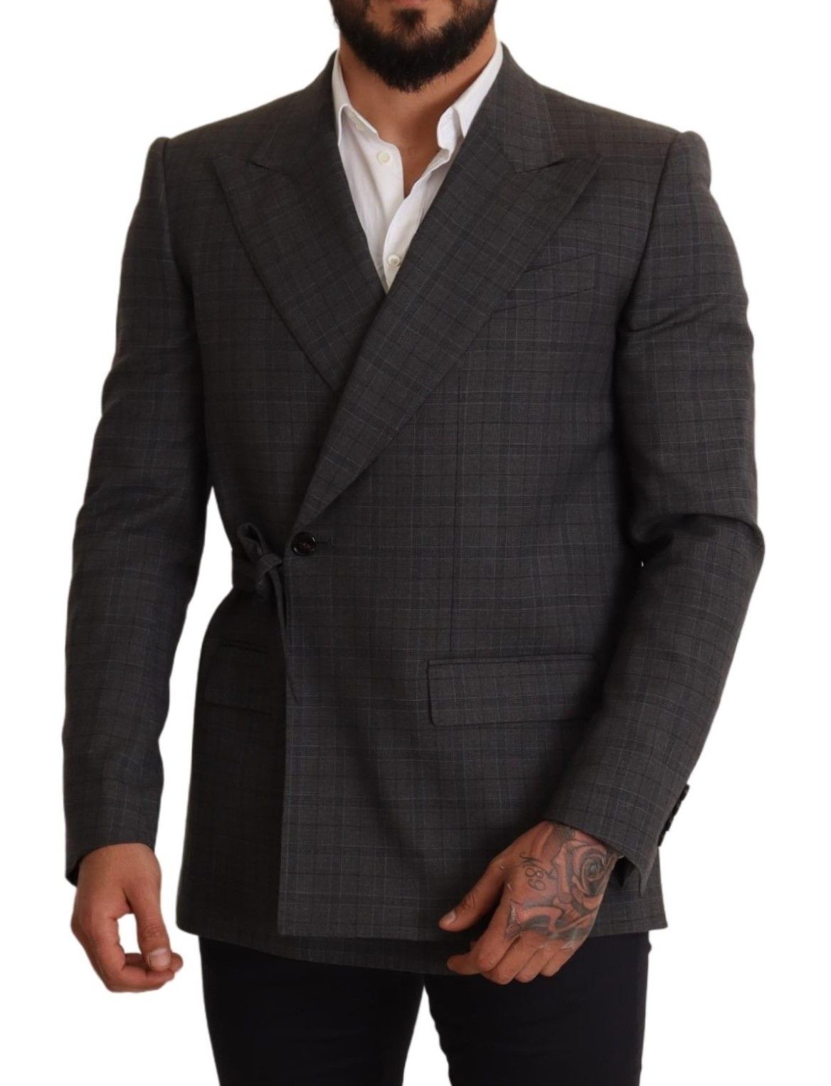 Dolce & Gabbana Gray Check Wool Slim Fit Blazer Jacket