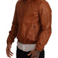 Dolce & Gabbana Brown Leather Lambskin Hooded Coat Jacket