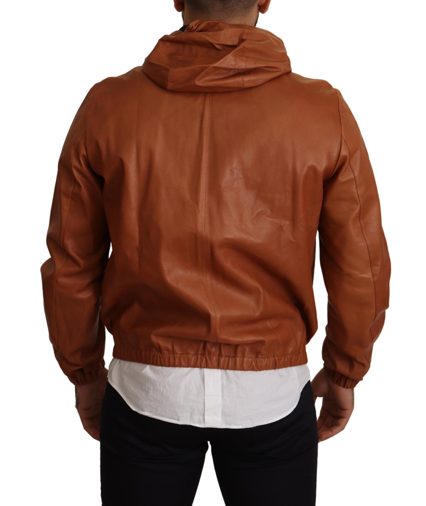 Dolce & Gabbana Brown Leather Lambskin Hooded Coat Jacket