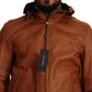 Dolce & Gabbana Brown Leather Lambskin Hooded Coat Jacket