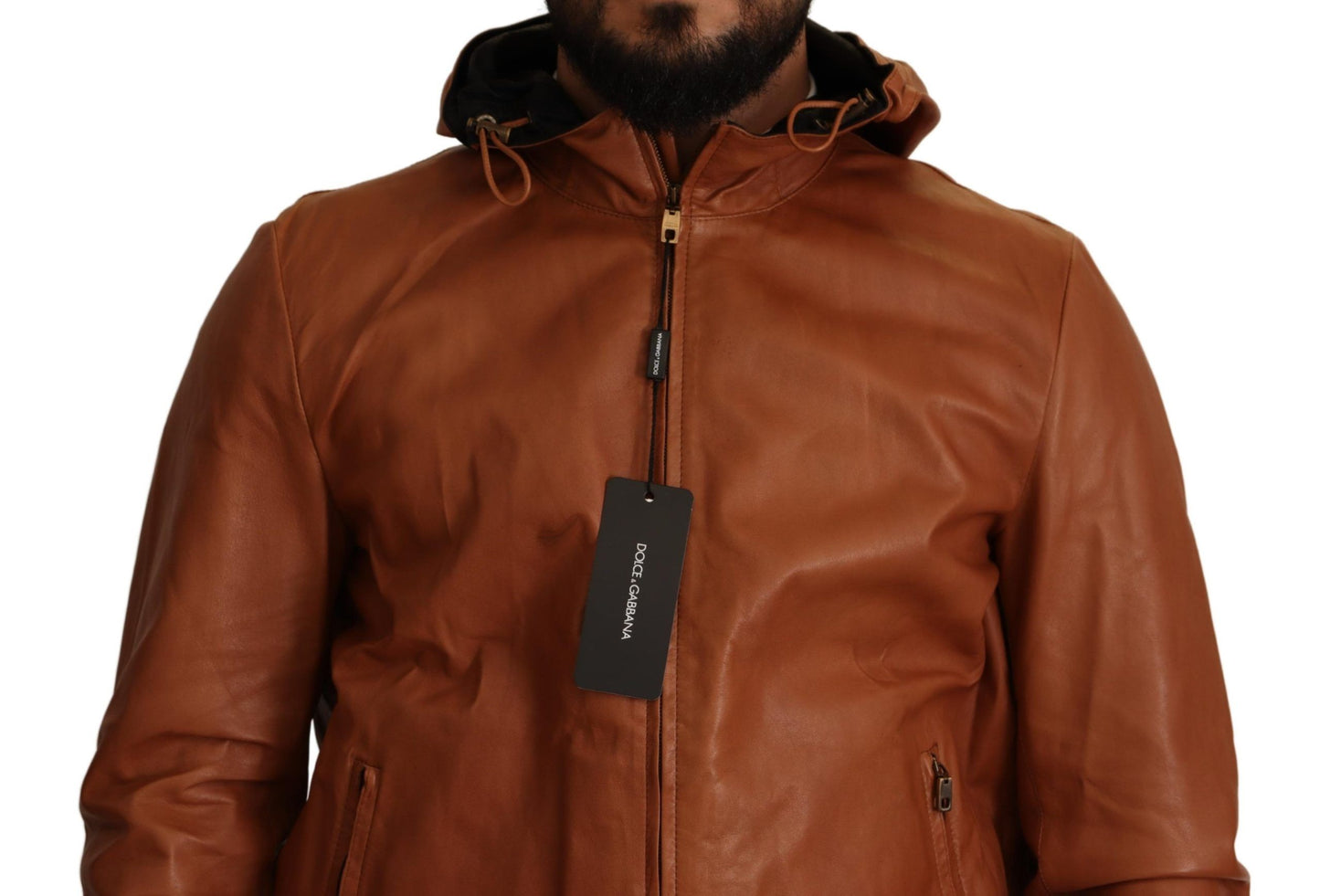 Dolce & Gabbana Brown Leather Lambskin Hooded Coat Jacket