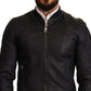 Dolce & Gabbana Blue Leather Full Zip Bomber Men Jacket