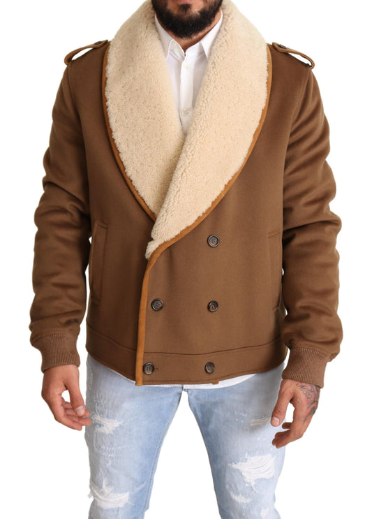 Dolce & Gabbana Brown Double Breasted Shearling Coat Jacket