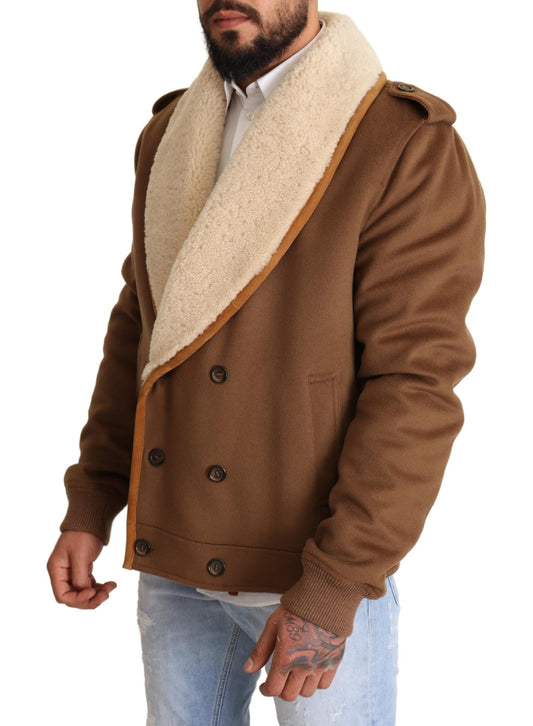 Dolce & Gabbana Brown Double Breasted Shearling Coat Jacket