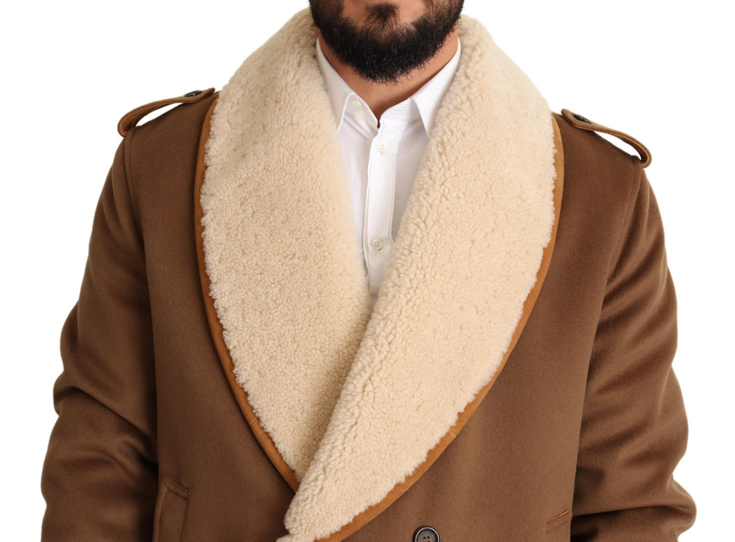 Dolce & Gabbana Brown Double Breasted Shearling Coat Jacket