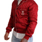 Dolce & Gabbana Red Silk Button DG Logo Bomber Jacket