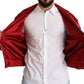 Dolce & Gabbana Red Silk Button DG Logo Bomber Jacket